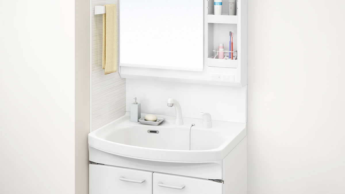 入荷LG-10 タカラスタンダード 洗面化粧台 W1330 三面鏡 フィオレストーン天板 洗面化粧台（鏡つき）